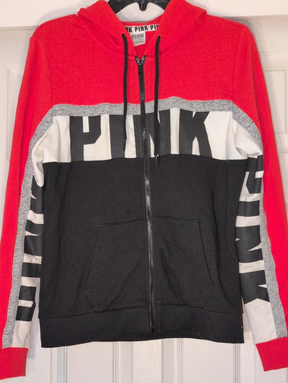 PINK Victoria's Secret Men’s Colorblock Zip Hoodie - Red/Black/Gray/White